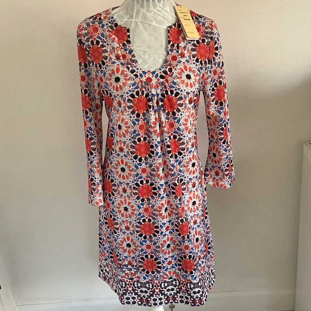 NWT Aryeh Long Sleeve Dress - Red and Blue Mosaic M